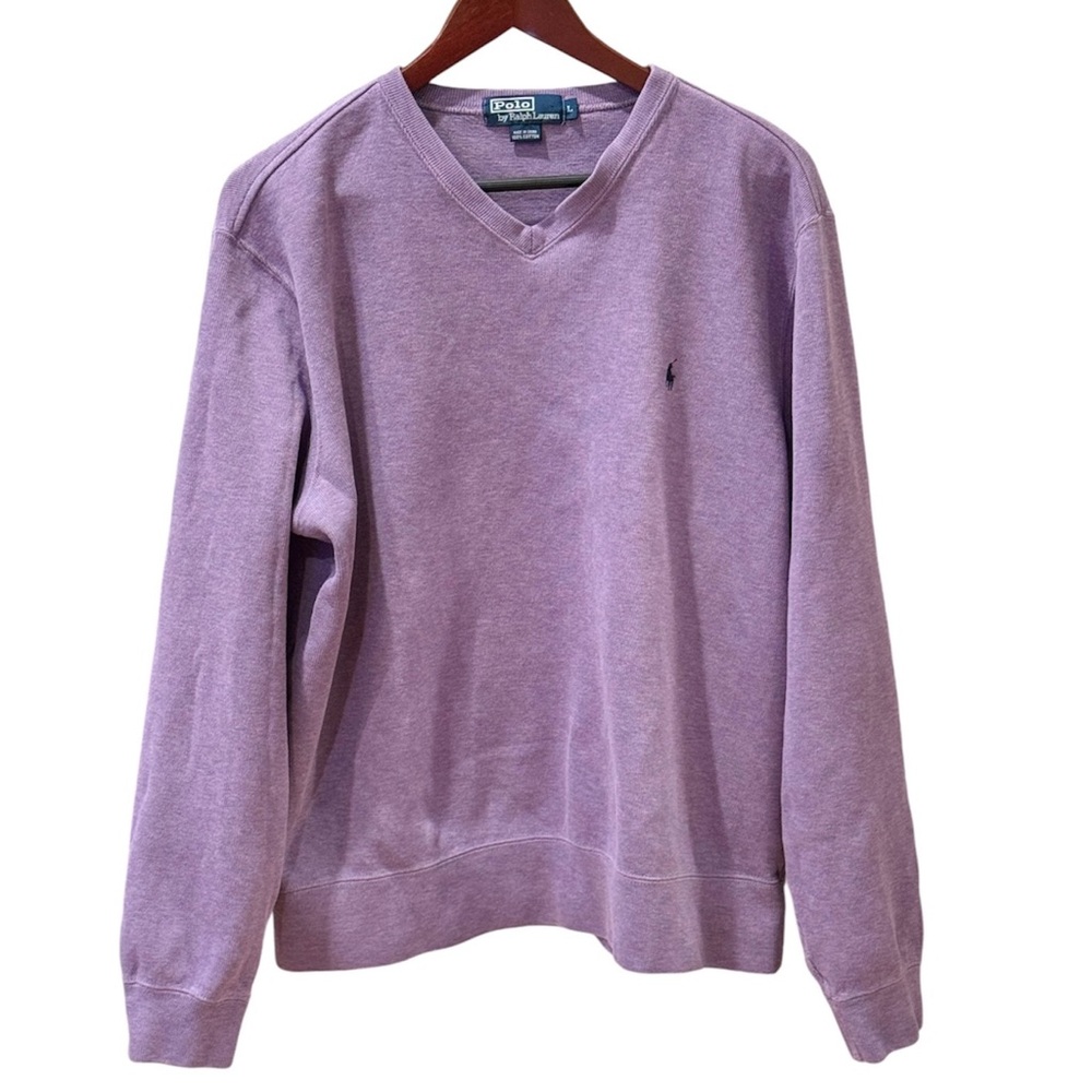 Vintage 90s Ralph Lauren Polo Purple Cotton Vneck Sweatshirt L Relax Fit